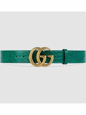 Gucci Green Croc-Embossed Leather GG Belt